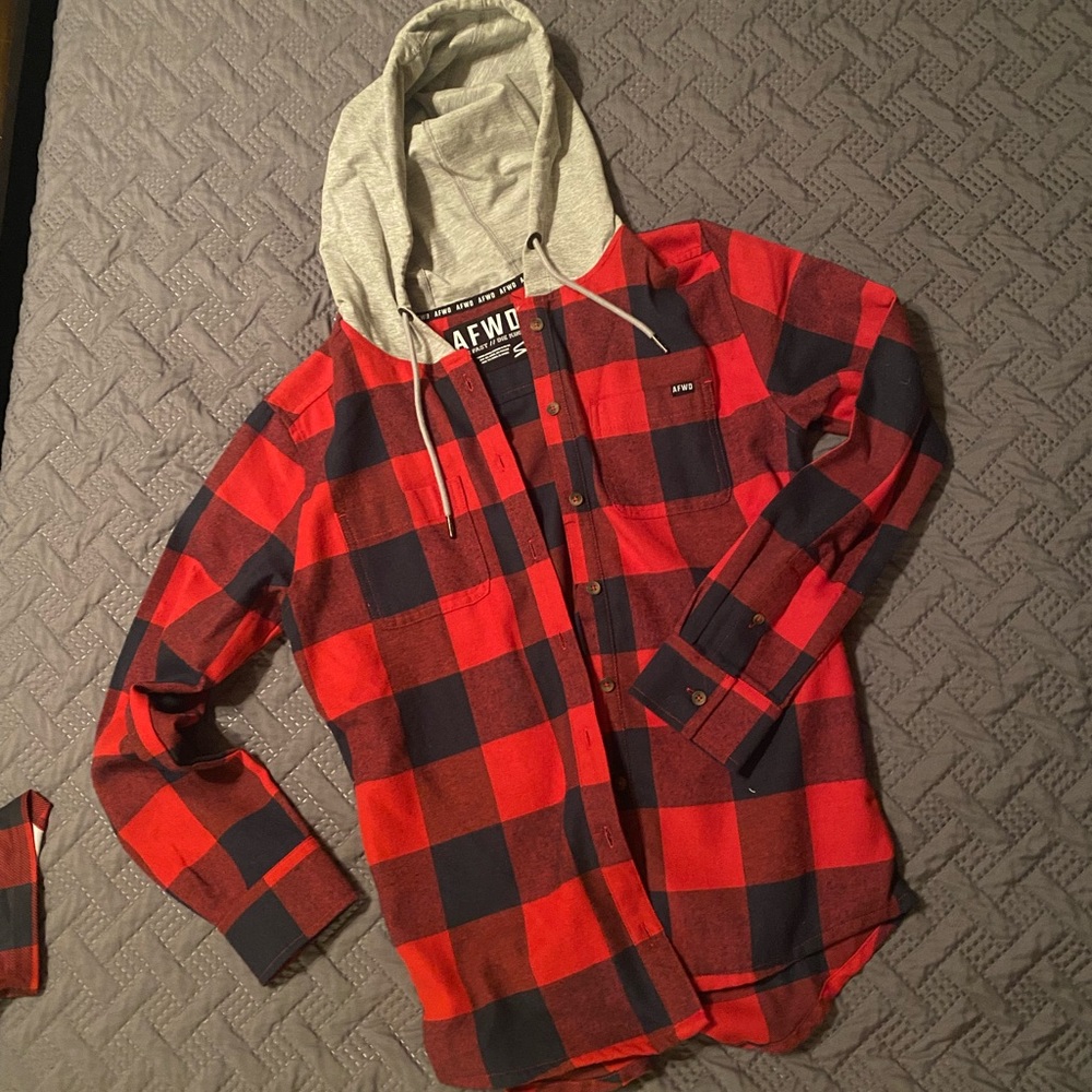 Alpha Forward Black and Red Hooded Flannel - Small